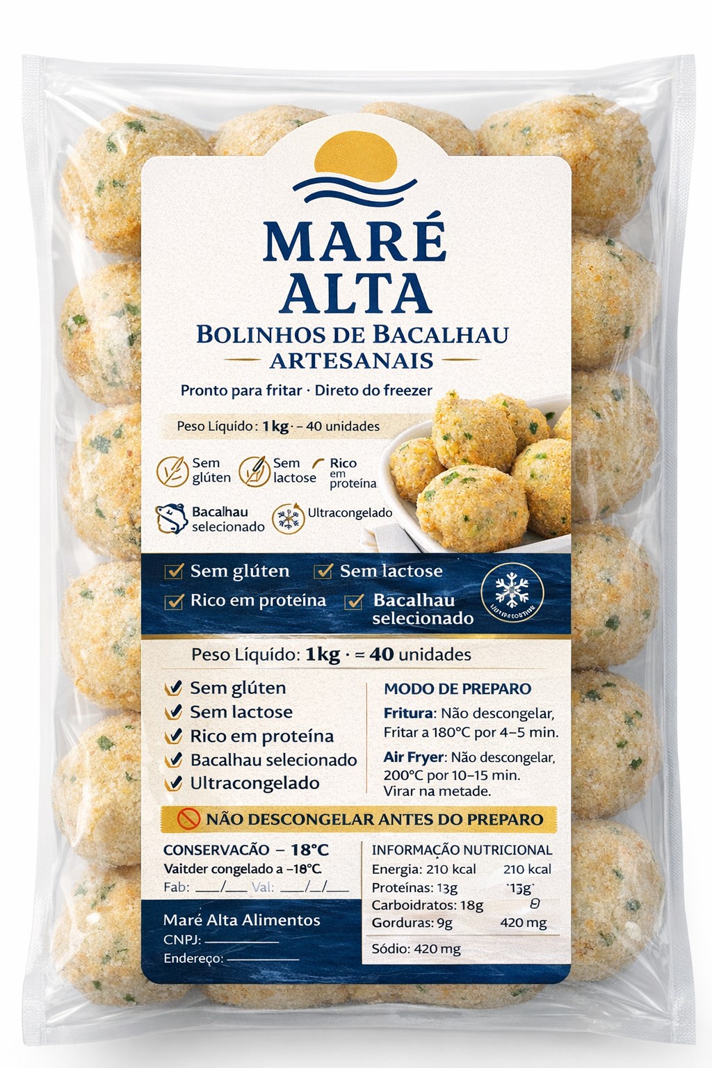 Embalagem Maré Alta Bolinhos de Bacalhau 1kg