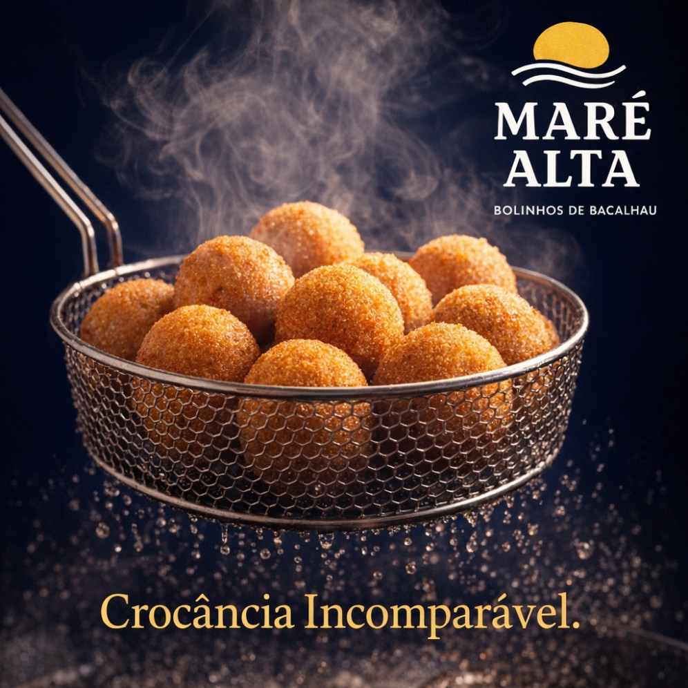 Bolinhos de bacalhau dourados prontos para servir